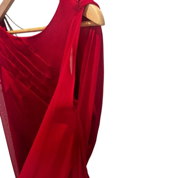 IvaNova  Mini Backless Dress W/Rhinestones and Long Dramatic Sheer Sleeve Red 4 - Picture 7 of 10